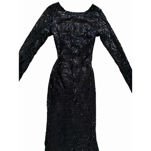 Black Sequin Long Sleeve Evening Gown Women’s Small Elegant Formal Dress - Picture 3 of 12